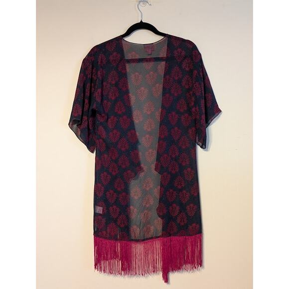 LuLaRoe Women's Size Small Monroe Kimono ~ Allover Print ~ Sheer ~ Fringe Hem - Picture 2 of 5